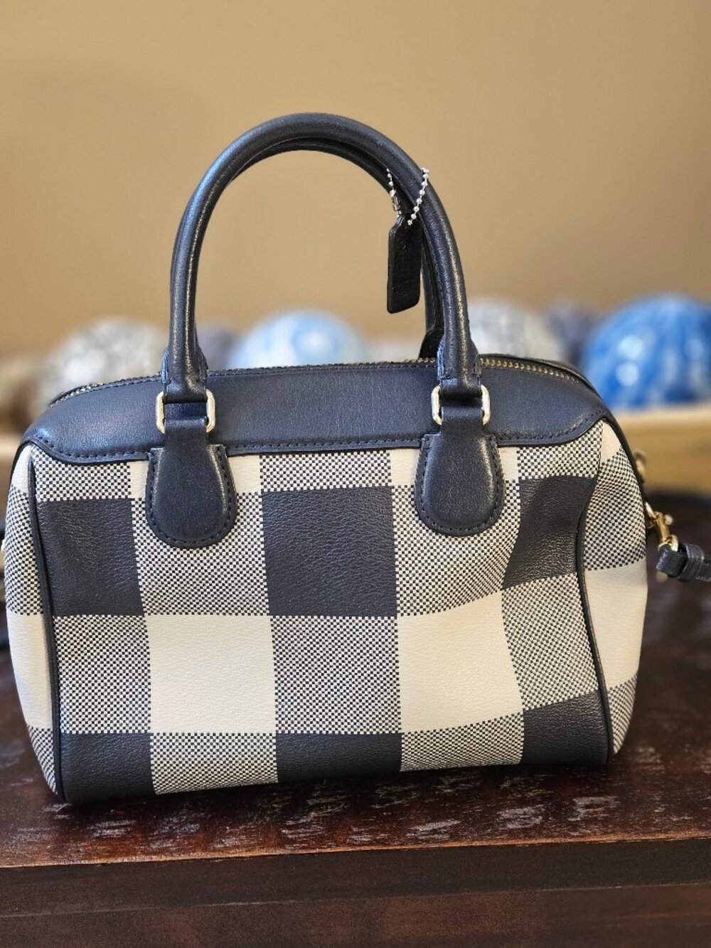 Women's Coach Mini-Bennett Satchel, Midnight Blue Plaid - Picture 9 of 16